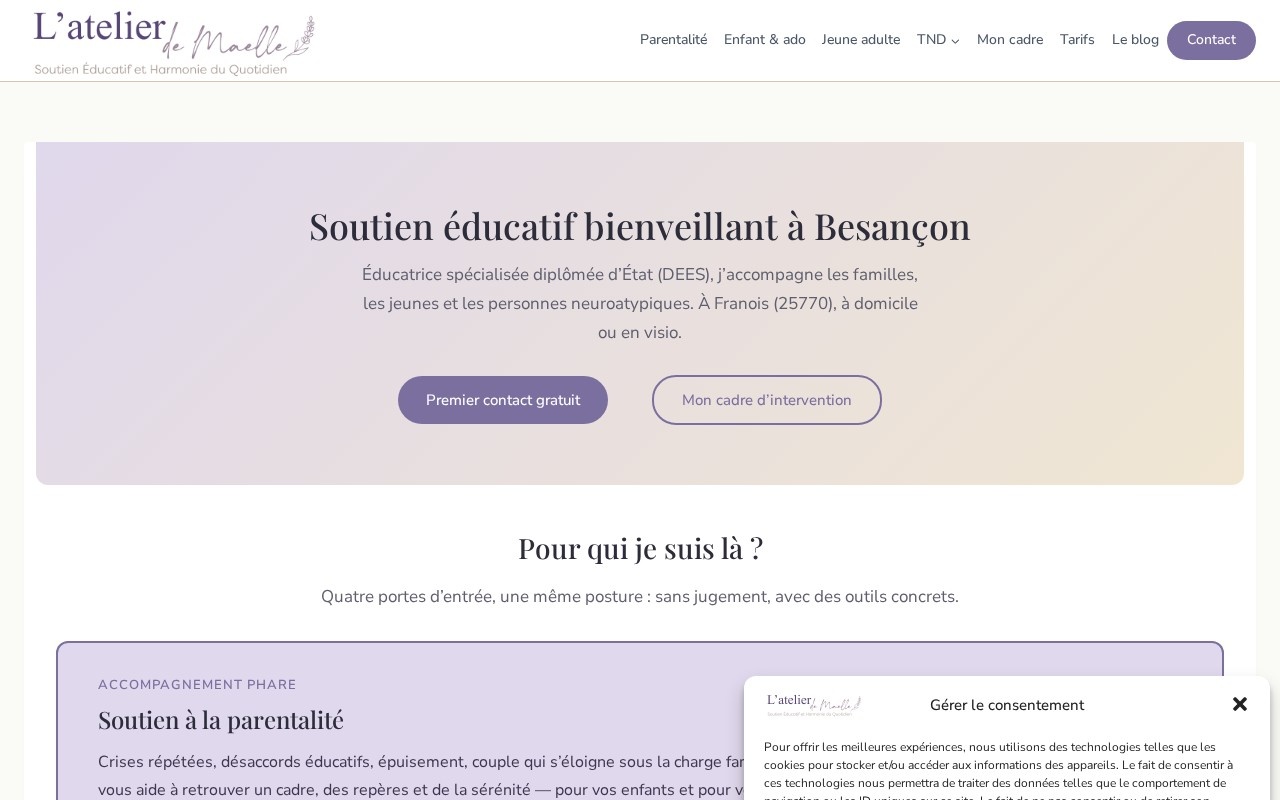 Site L'Atelier de Maëlle — éducatrice spécialisée à Besançon réalisé par Panda SEO